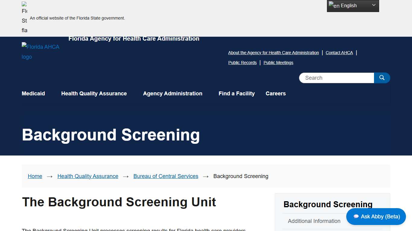 Background Screening Florida Agency for Health Care Administration